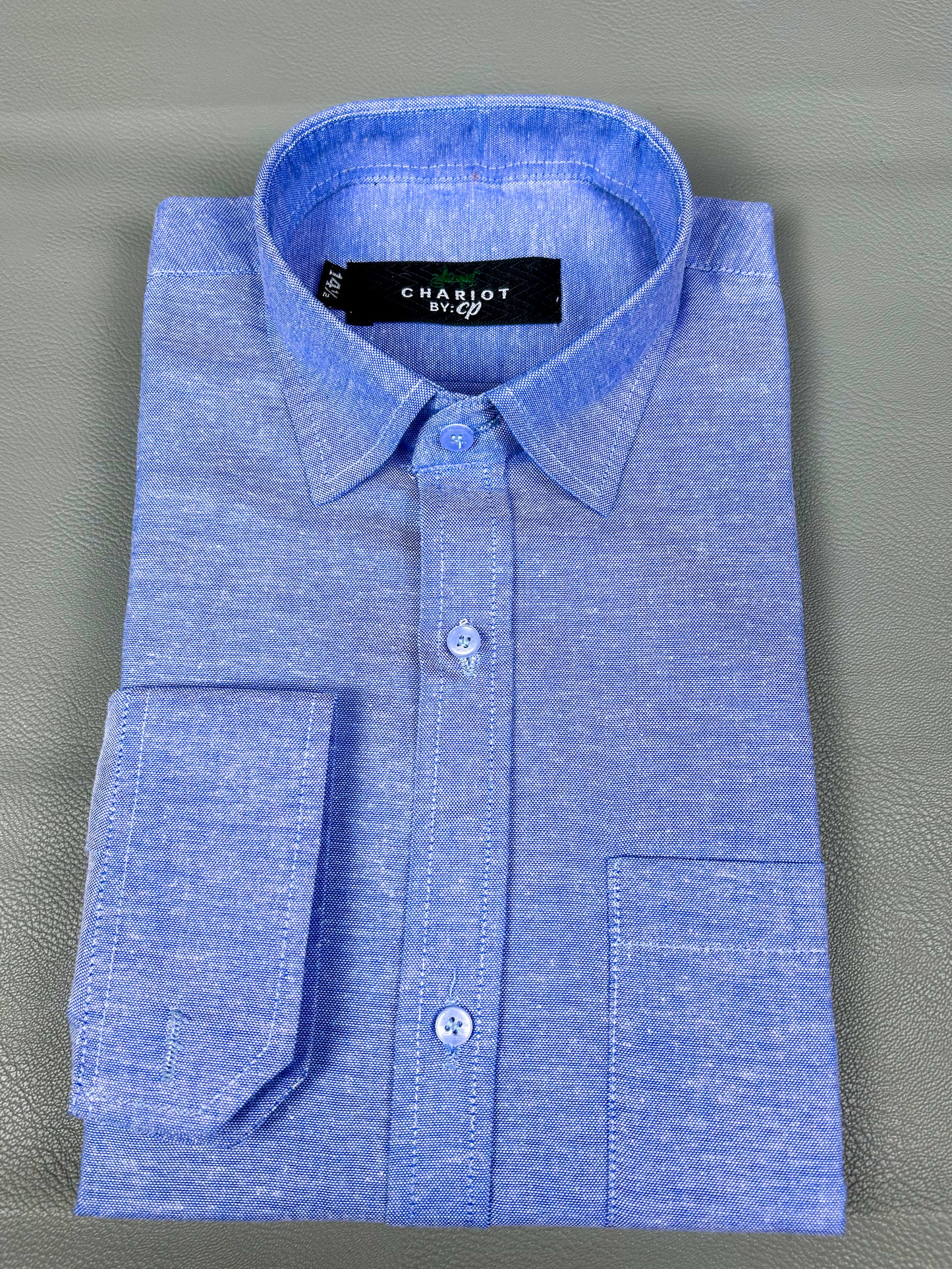 Blue Chambray Formal Dress Shirt For Men ZH MFS71