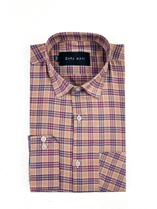 Brown Checks Formal Dress Shirt For Men MFS316