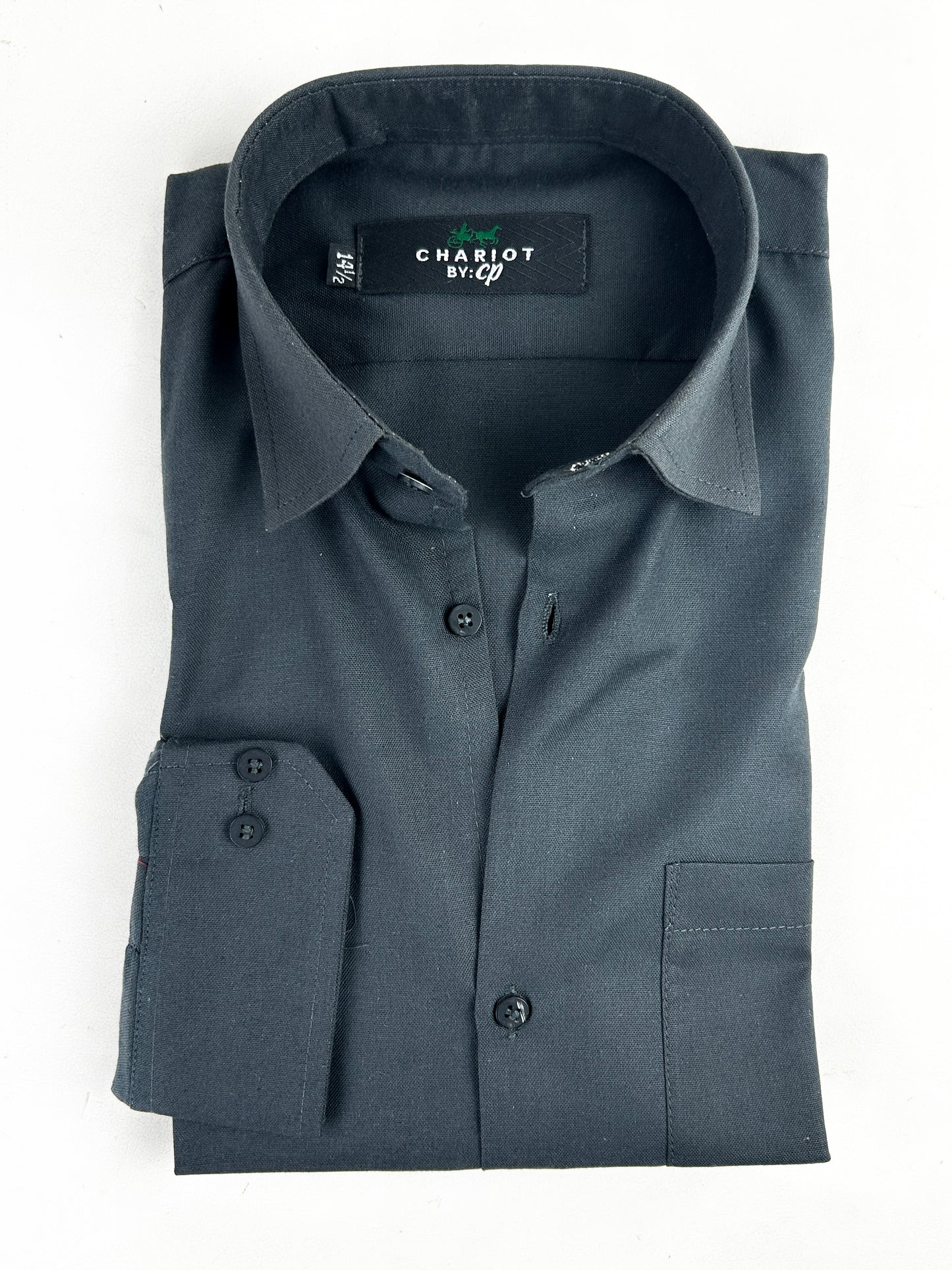 Charcoal Chambray Formal Dress Shirt For Men's MFS301