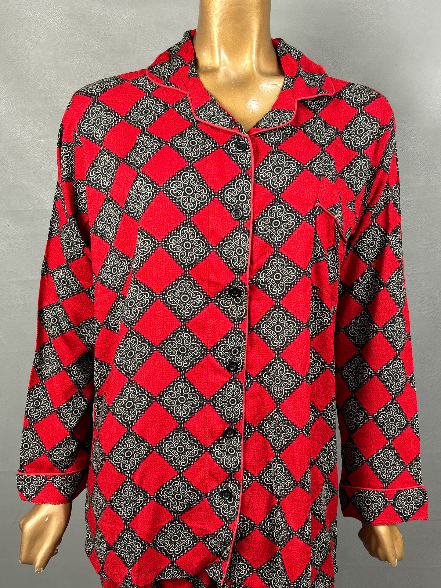 Red Linen Printed Night Suit For Women WNS11
