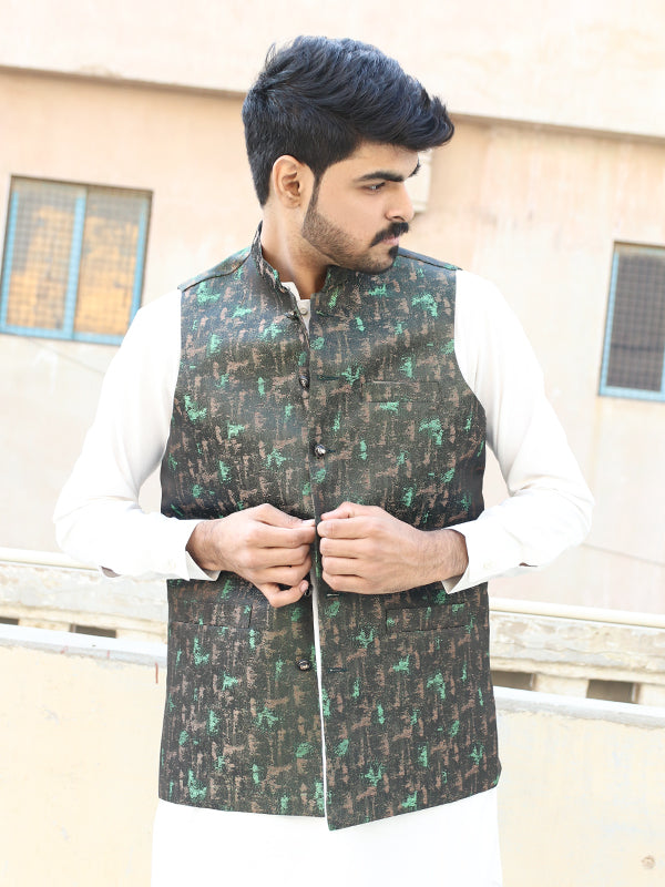 Green jamawar clearance waistcoat