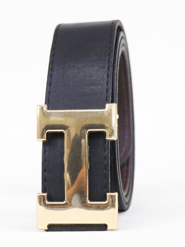 HY Men's Leather Belt Black ( Golden Buckle )