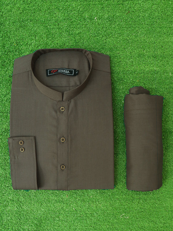 828/1 Men's Kameez Shalwar Stitched Suit Dark Brown 11