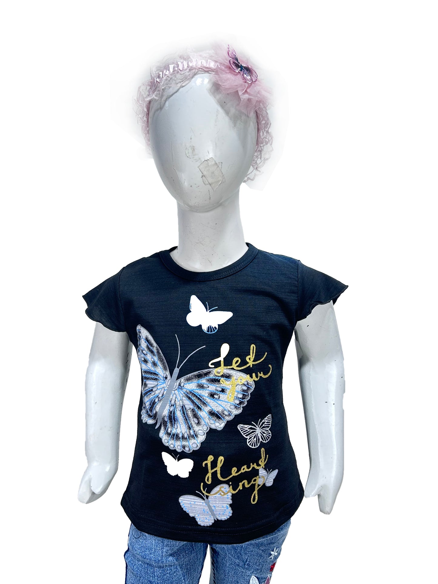 2.5Yrs - 7Yrs SK Betterfly Black T-Shirt For Girls GTS64