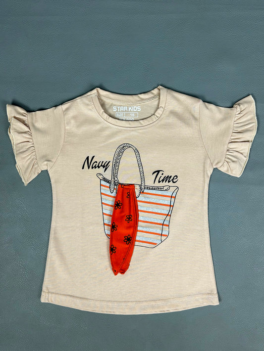 2.5Yrs - 7Yrs Time Light Beige T-Shirt For Girls SK GTS35