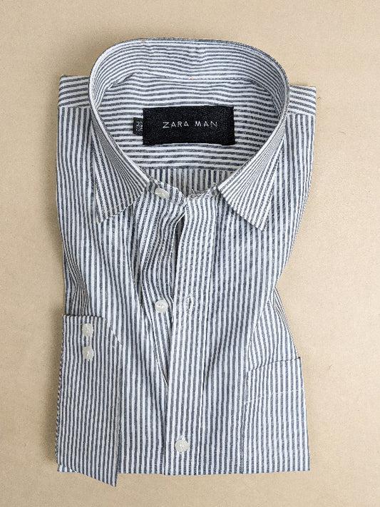 ZS Men's Formal Dress Shirt Grey Lines MFS411