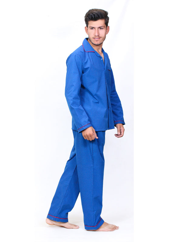 Men's 100% Cotton Printed Night Suit Design 01 Dark Blue