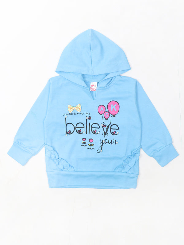 MZ Girls Hooded T Shirt 1 Yrs 4 Yrs Believe Blue