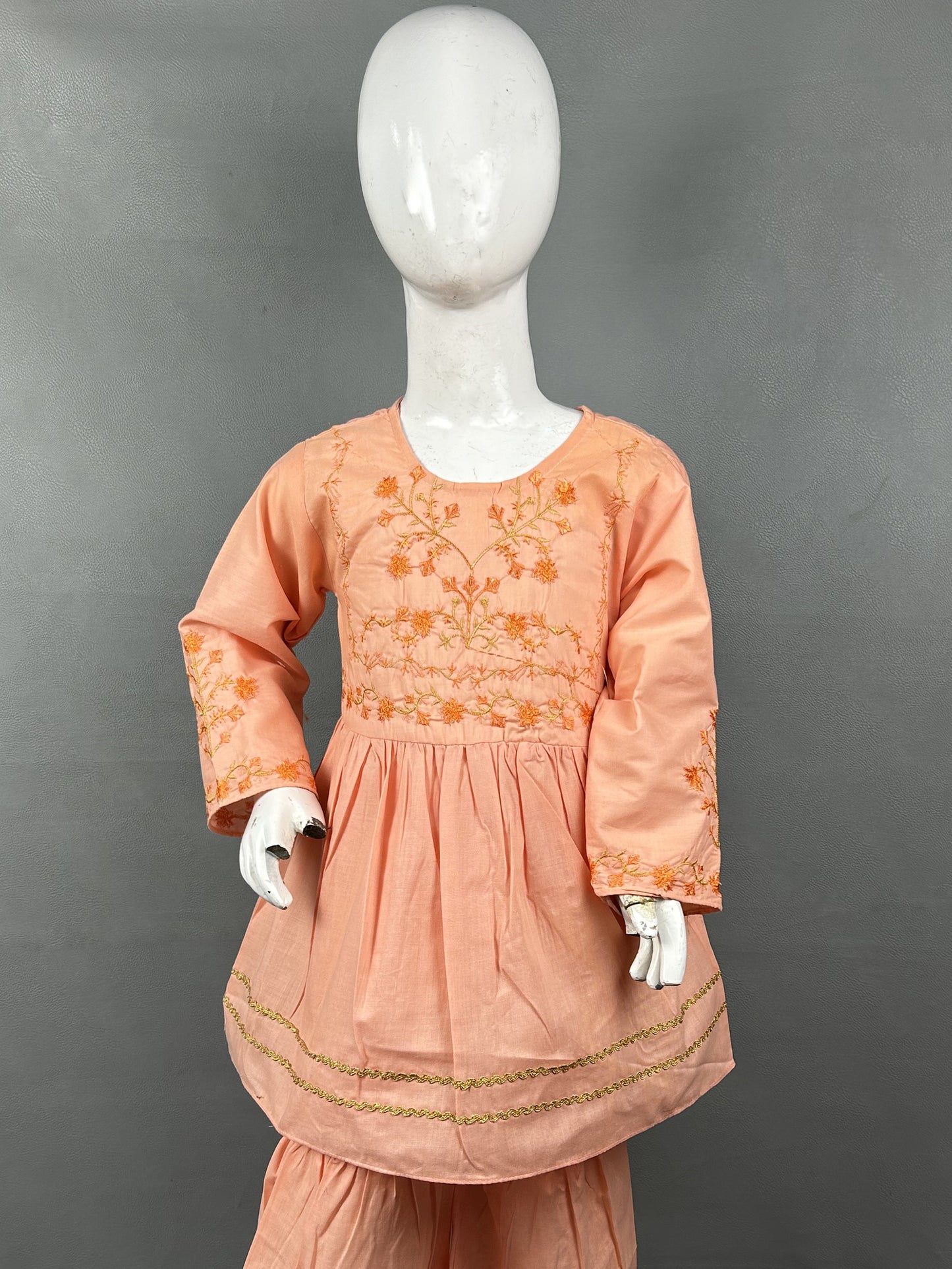 5Yr - 12Yrs Light Orange Embroidered Suit For Girls RZ GS145