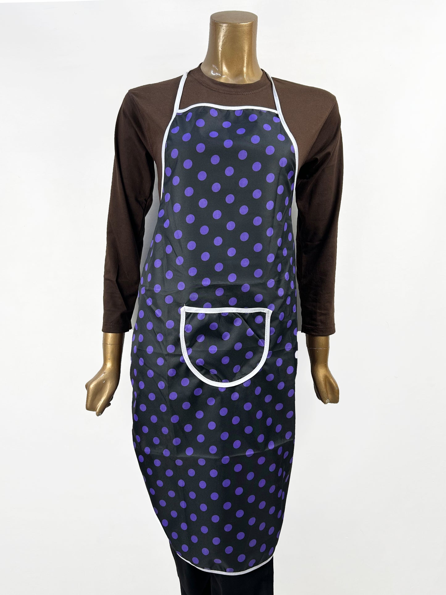 Purple Polka Dots Printed Kitchen Cooking Apron With Front-Pocket KA09