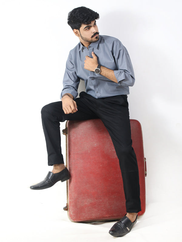 AZ Men's Formal Dress Shirt Plain Grey MFS358