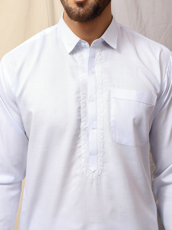 461/2E Men's Kameez Shalwar Stitched Suit Shirt Collar Neel White