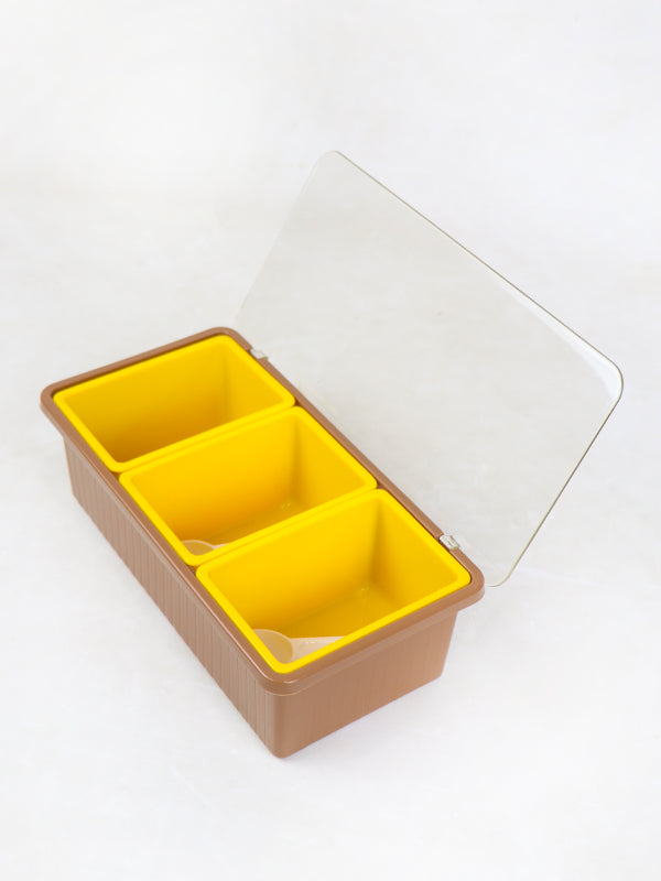 Set of 3 Spices Box with Tray & Spoons Brown