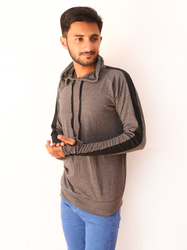 Grey Full Sleeve Hooded T Shirt For Men SN MTS74 The Cut Price