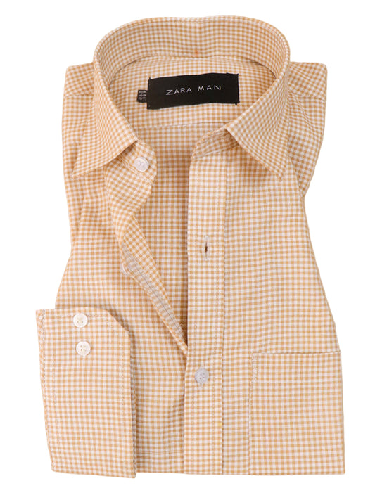 ZS Men's Formal Dress Shirt Light Yellow Checks MFS409