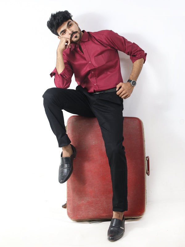 AZ Men's Formal Dress Shirt Plain Dark Maroon MFS368