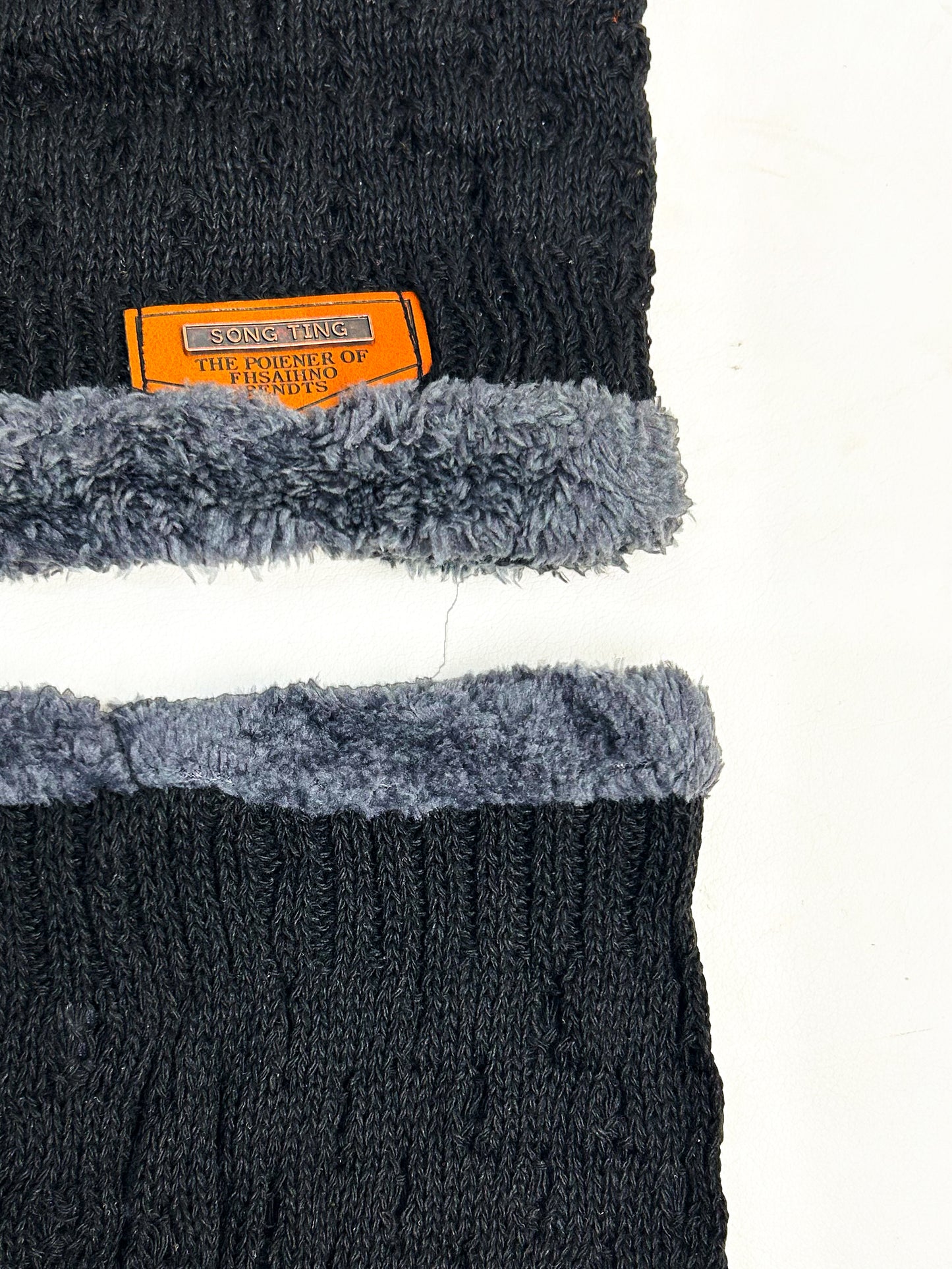 Black Beanie Cap with Neck Muffler/Neck Warmer Set BWC10