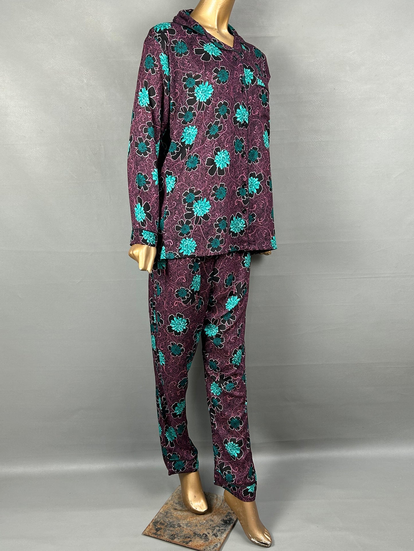 Dark Purple Linen Printed Night Suit For Women WNS15