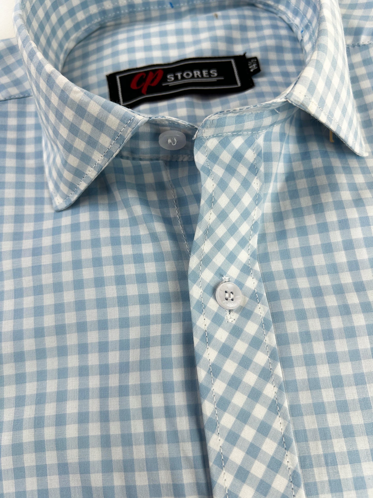 Sky Blue Checks Formal Dress Shirt For Men MFS305