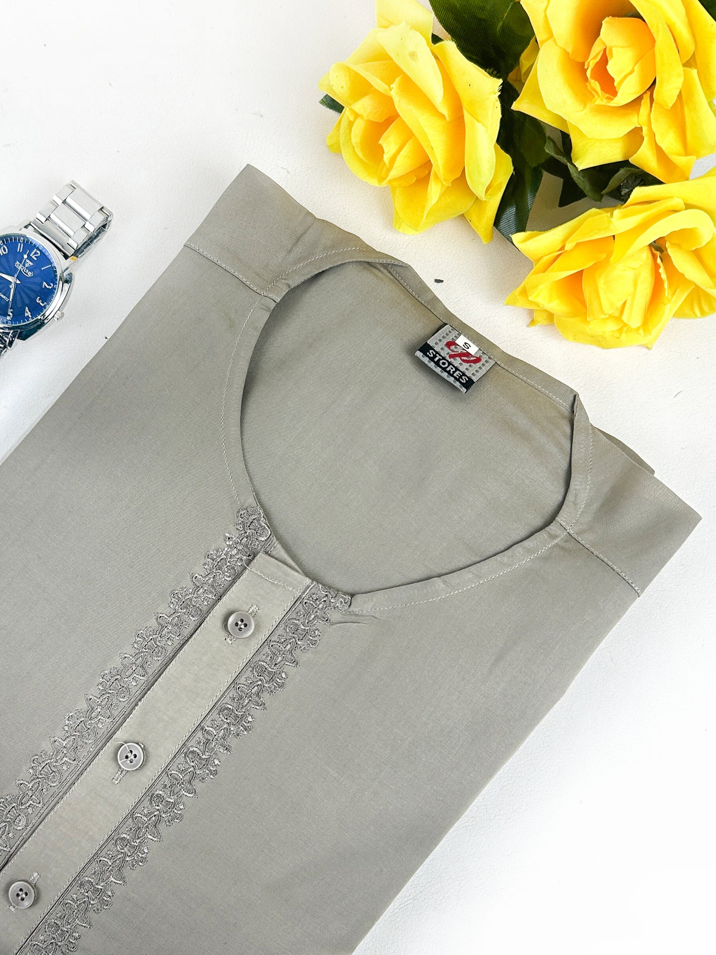 Ash Brown 100% Cotton Magsi Collar Kurta for Men MK19