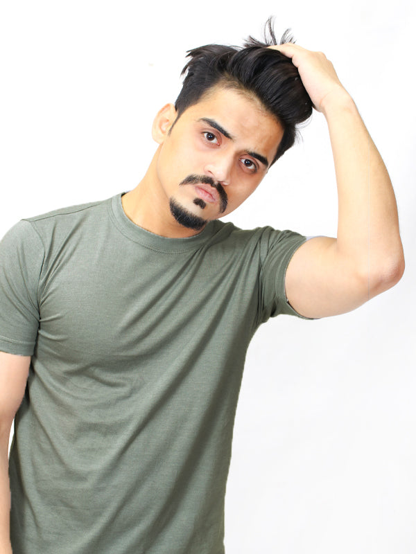 M Men's Plain Crew Neck T-Shirt Green
