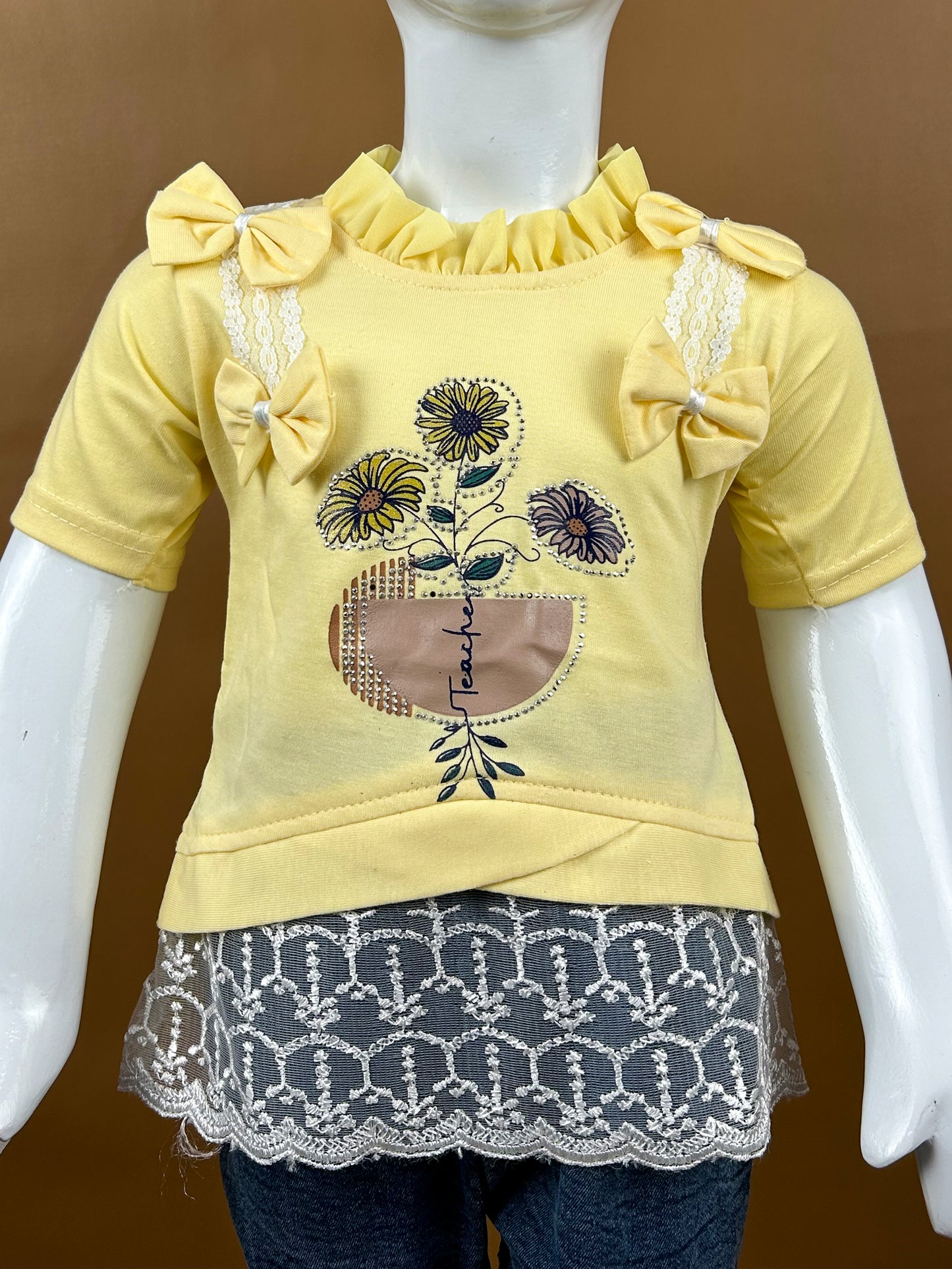 1Yr - 7Yrs Light Yellow Flowers Suit For Girls RZ GS117