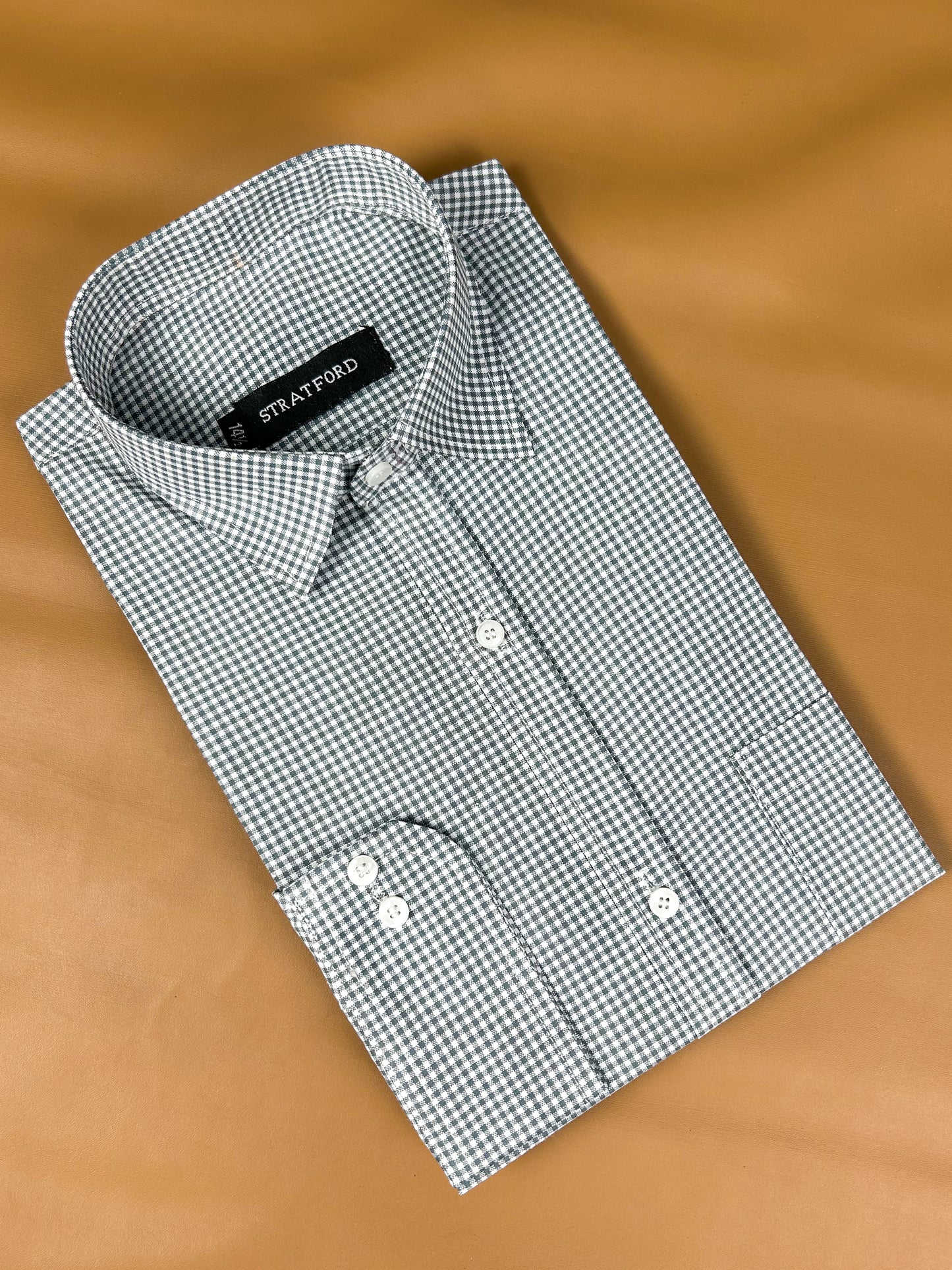 MFS12 Men's Formal Dress Shirt Grey Checks