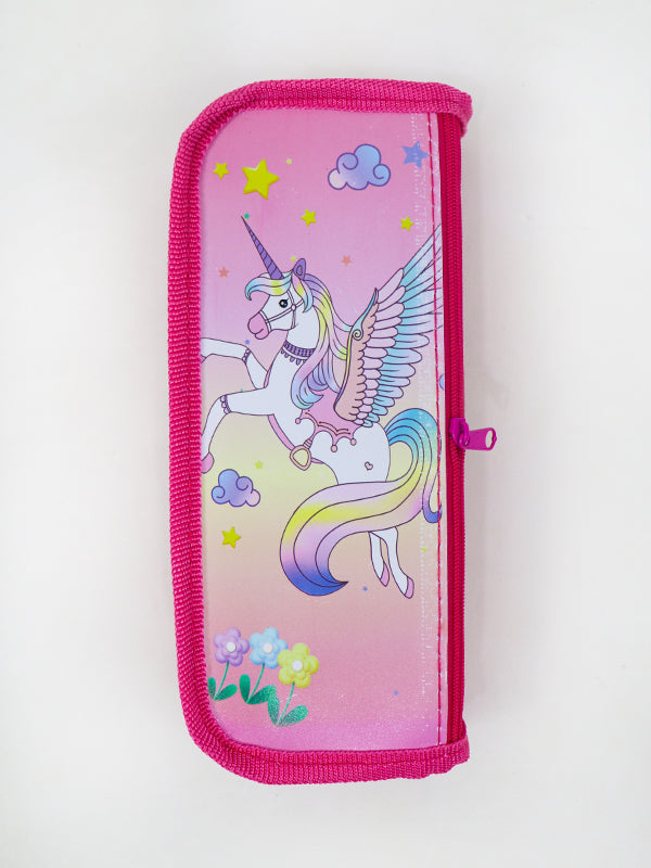 PB07 Zipper Pencil School Pouch For Kids Flying Horse Pink
