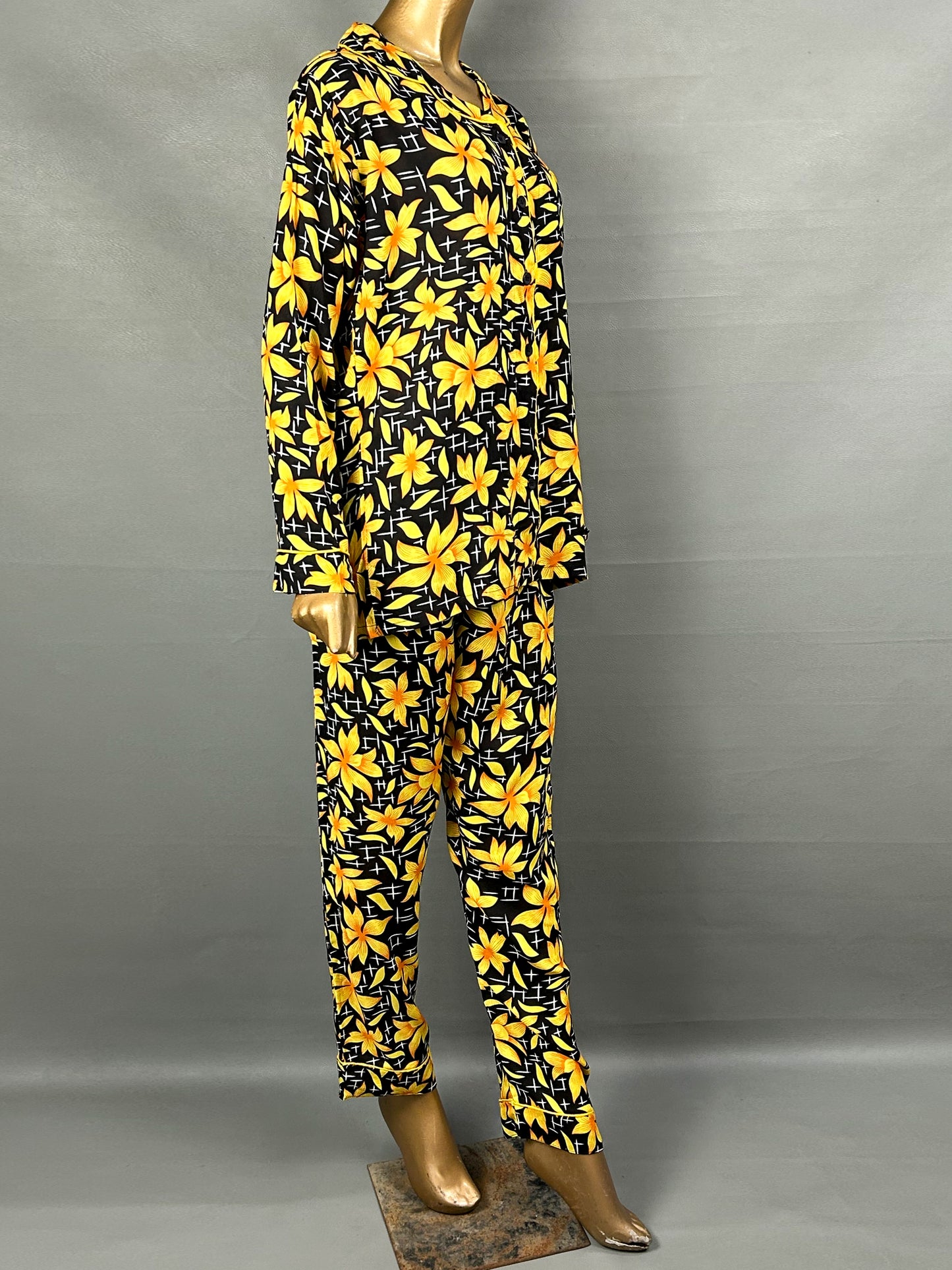 Yellow Flowers Linen Printed Night Suit For Women WNS30