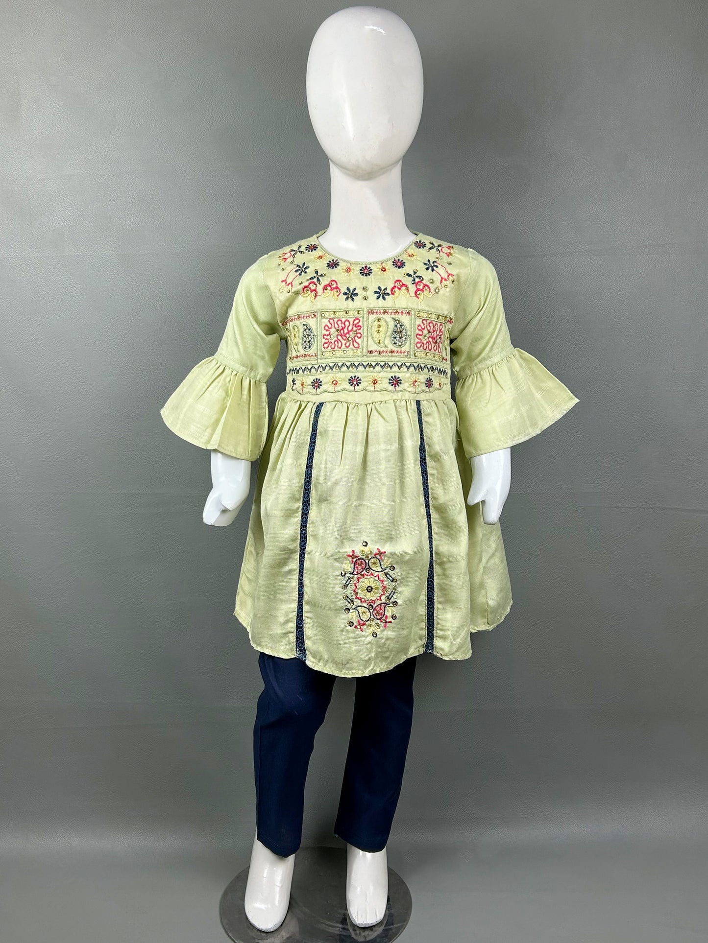 2Yr - 8Yrs Light Green Embroidered Suit For Girls RZ GS198