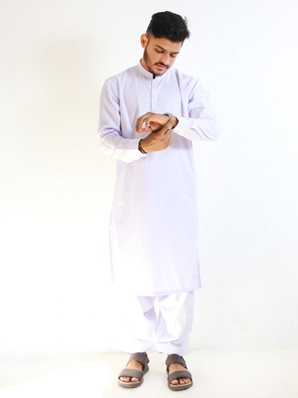 828/1 Men's Kameez Shalwar Stitched Suit White 3