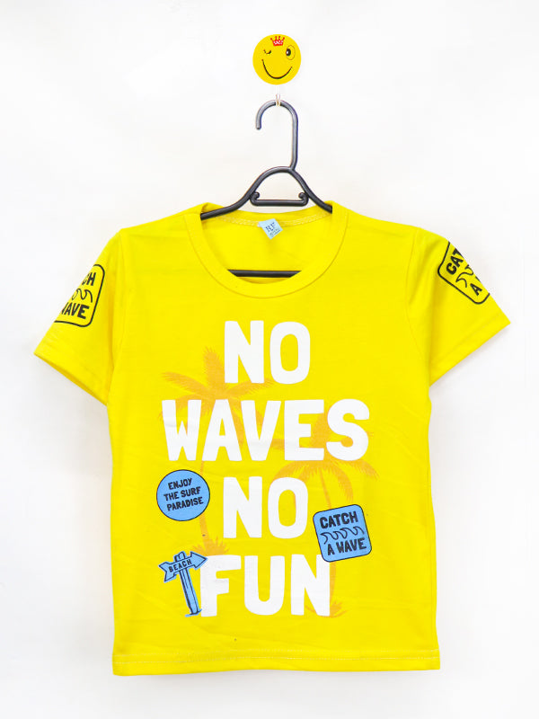 AT Boys T-Shirt 2 Yrs - 8 Yrs No Waves No Fun Yellow