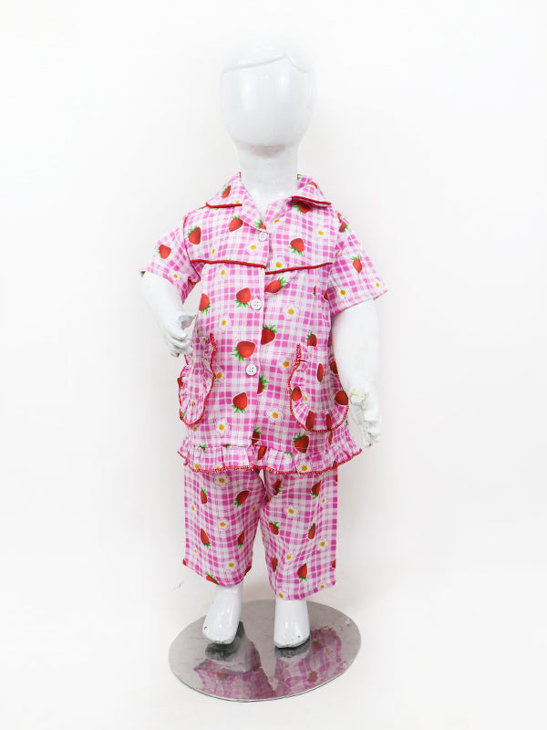 GNS01 NG Girls Cotton Night Suit 1Yrs - 5Yrs Strawberry Pink