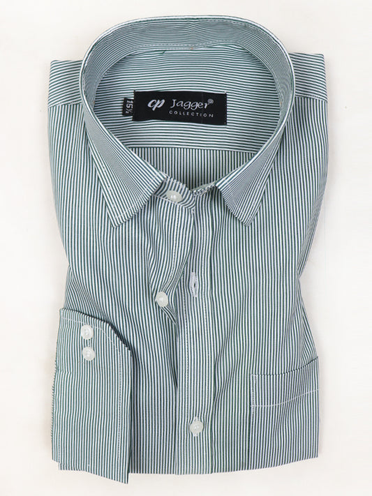 ZS Men's Formal Dress Shirt Dark Green Lines MFS387