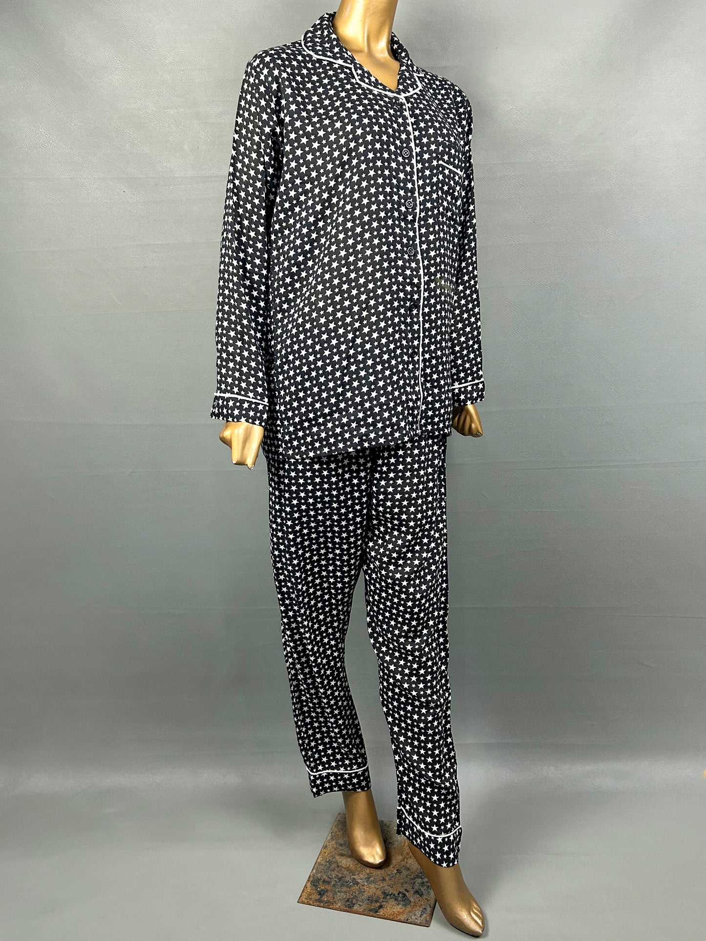 Black Linen Printed Night Suit For Women WNS13