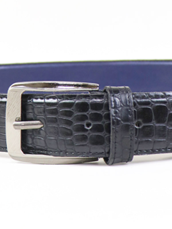 Croc Pattern Leather Belt Black