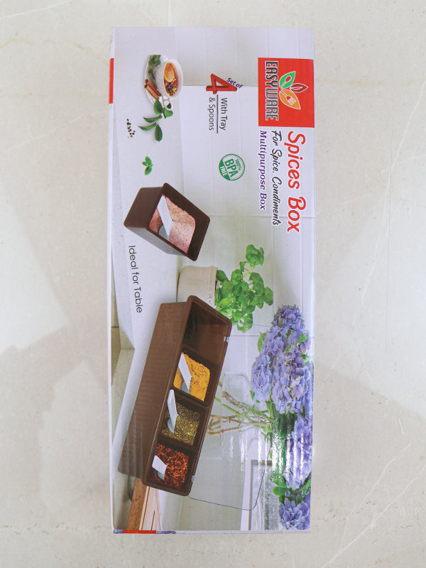 Set of 4 Spices Box with Tray & Spoons Red