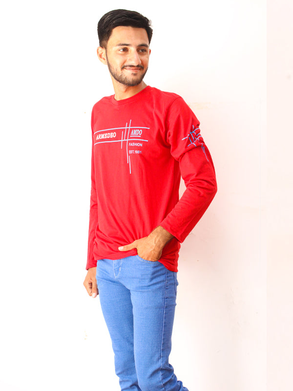 Red AMDO Full Sleeve Printed T-Shirt For Men SN MTS68