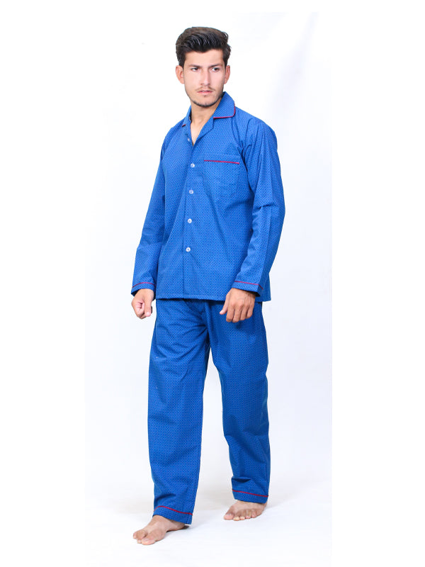 Men's 100% Cotton Printed Night Suit Design 01 Dark Blue