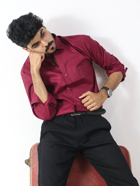 AZ Men's Formal Dress Shirt Plain Dark Maroon MFS368