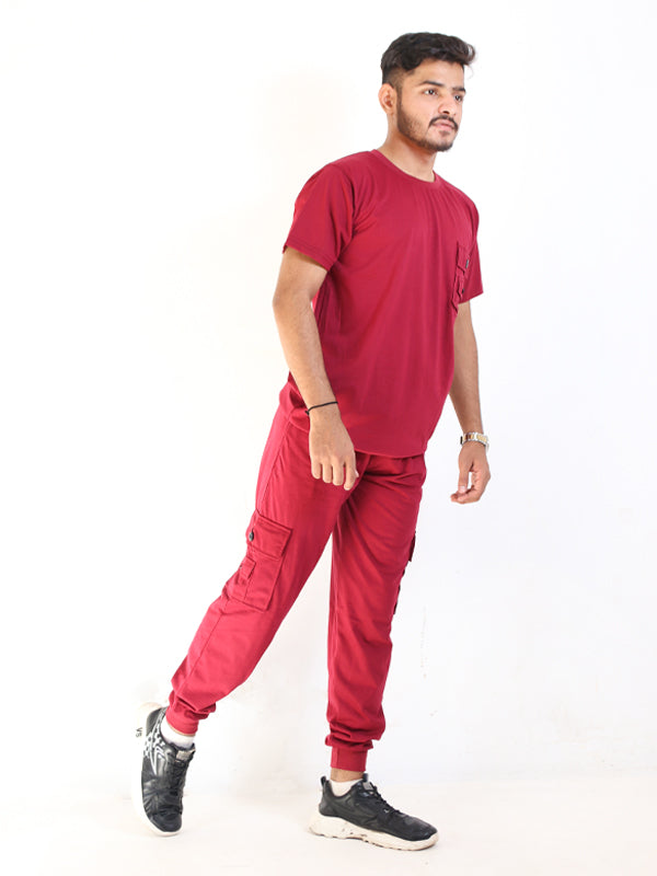SN Men's Track Suit Pocket Plain Maroon