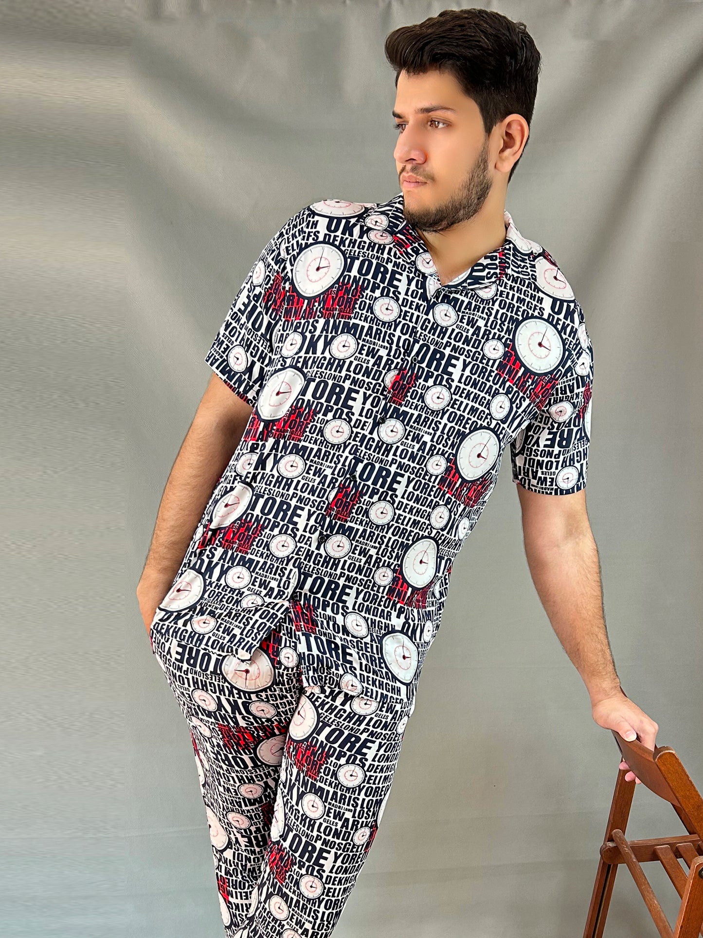 White Letter Printed Linen Co-Ords Set For Men MTS