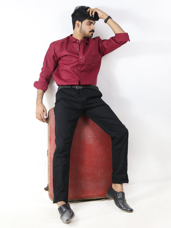 AZ Men's Formal Dress Shirt Plain Dark Maroon MFS368