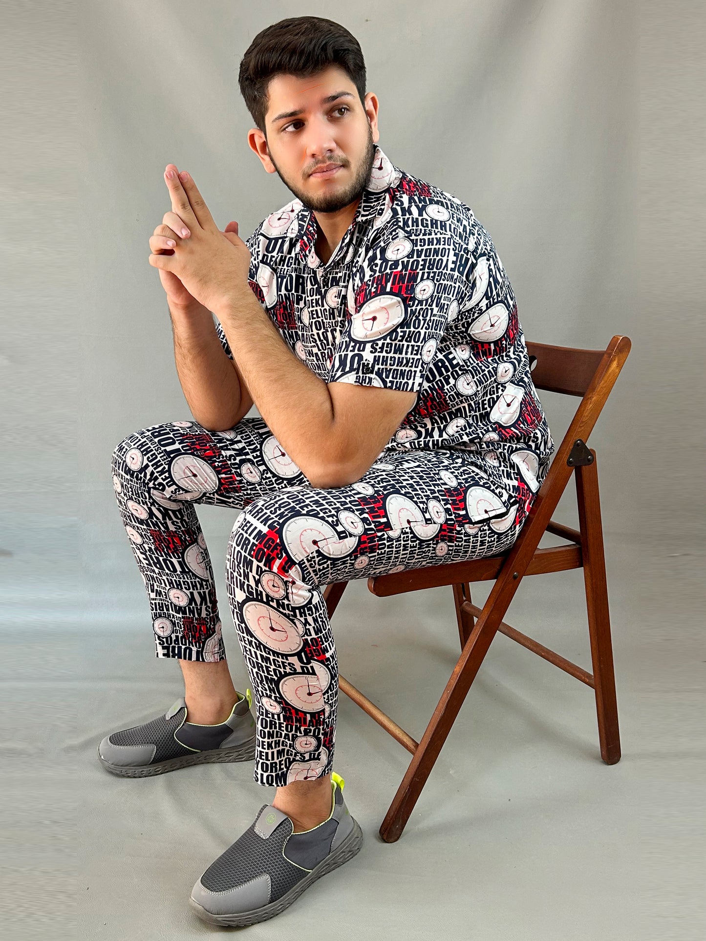 White Letter Printed Linen Co-Ords Set For Men MTS