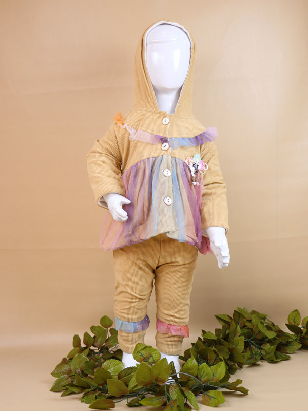 NBYS07 BG Hooded Newborn Baby Suit 0Mth - 6Mth Angel Light Brown