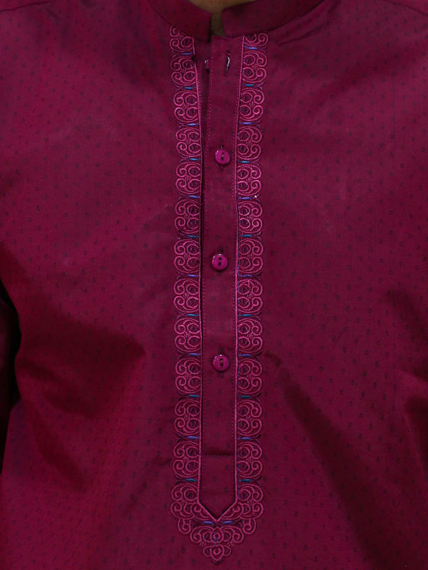 MSK32 Men's Chambray Kameez Shalwar Stitched Suit Cuff Dark Maroon