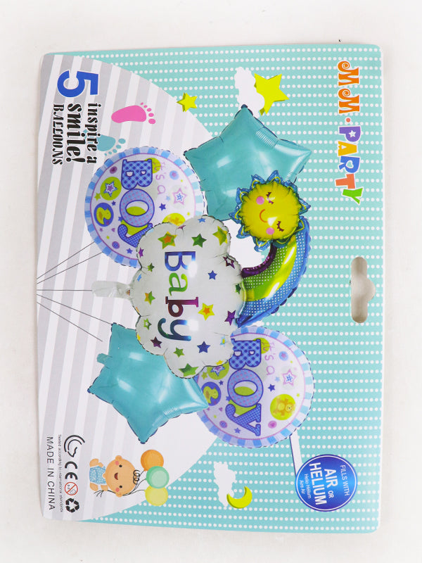 BP17 Baby Boy Cloud With Rainbow & Sun Shaped 5 Pcs Foil Balloons