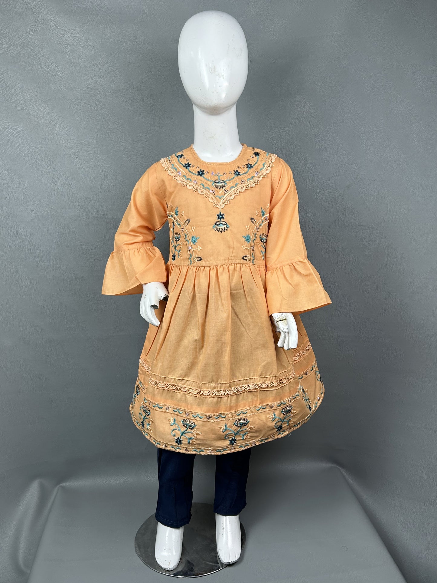 5Yr - 12Yrs Light Orange Embroidered Suit For Girls RZ GS150