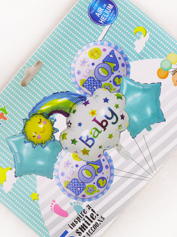 BP17 Baby Boy Cloud With Rainbow & Sun Shaped 5 Pcs Foil Balloons