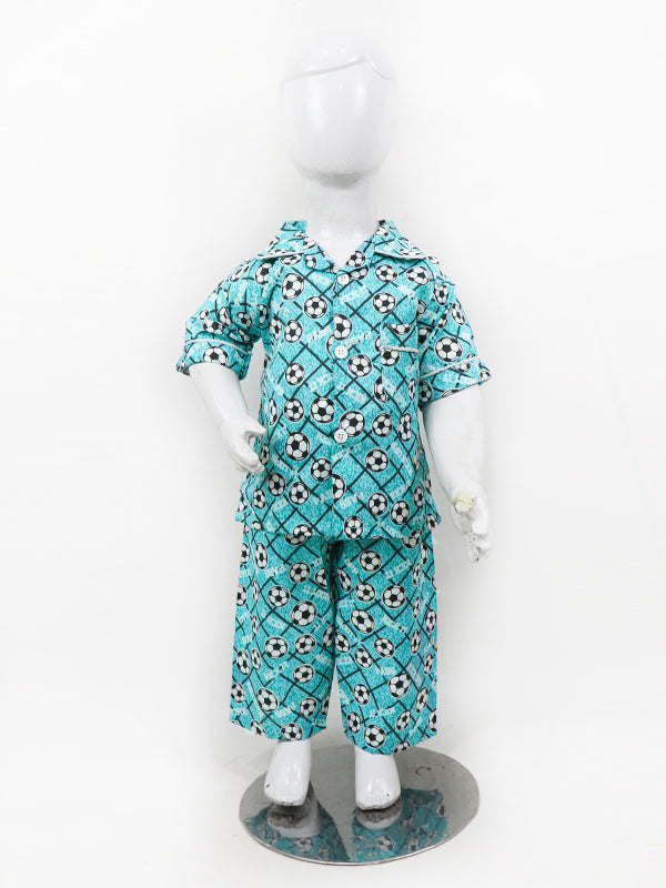 BNS01 NG Kids Cotton Night Suit 1Yrs - 5Yrs Football Light Green